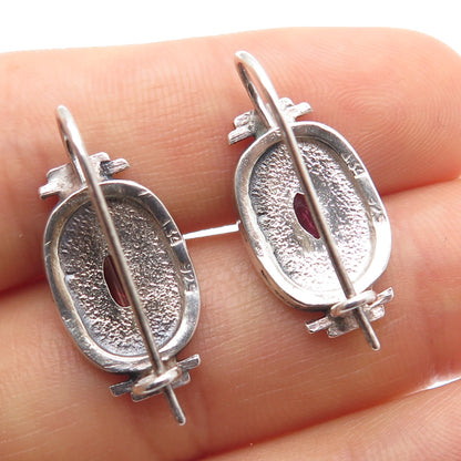 925 Sterling Silver Vintage Real Marquise-Cut Amethyst Oxidized Earrings
