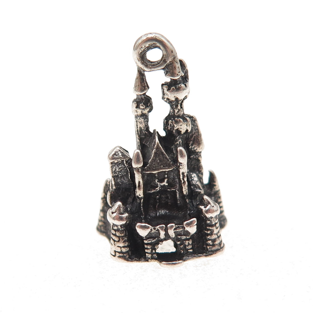 Disney 925 Sterling Silver Vintage Cinderella Castle Oxidized 3D Charm Pendant