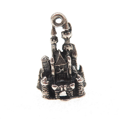 Disney 925 Sterling Silver Vintage Cinderella Castle Oxidized 3D Charm Pendant