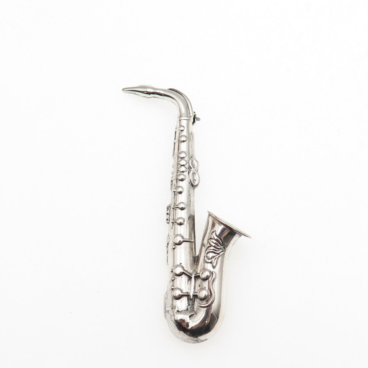Beau 925 Sterling Silver Antique Art Deco Saxophone Oxidized Pin Brooch
