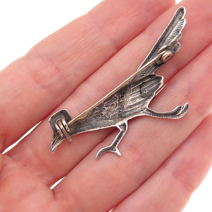 925 Sterling Silver Vintage Mexico Roadrunner Bird Oxidized Pin Brooch