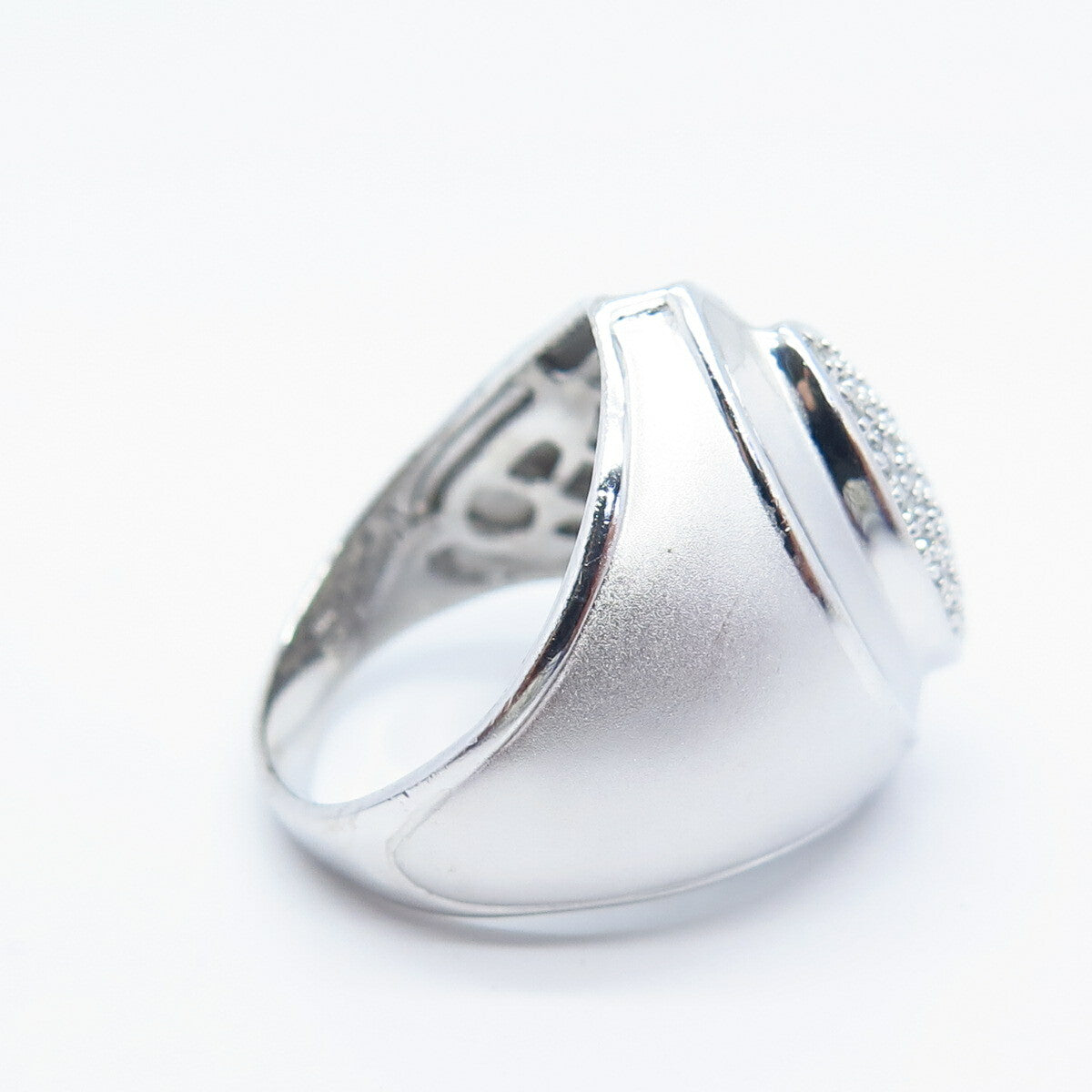 925 Sterling Silver Real White Diamond Textured Wide Ring Size 9
