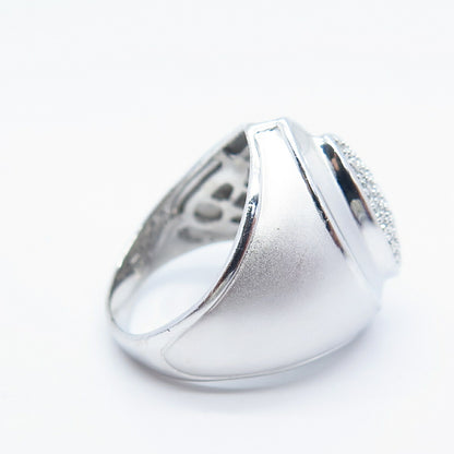 925 Sterling Silver Real White Diamond Textured Wide Ring Size 9