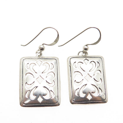 925 Sterling Silver Vintage Floral Ornate Dangle Hook Earrings