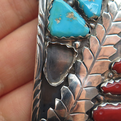 FABIAN CHEAMA ZUNI Old Pawn Sterling Turquoise & Coral Buckle (missing 1 stone)