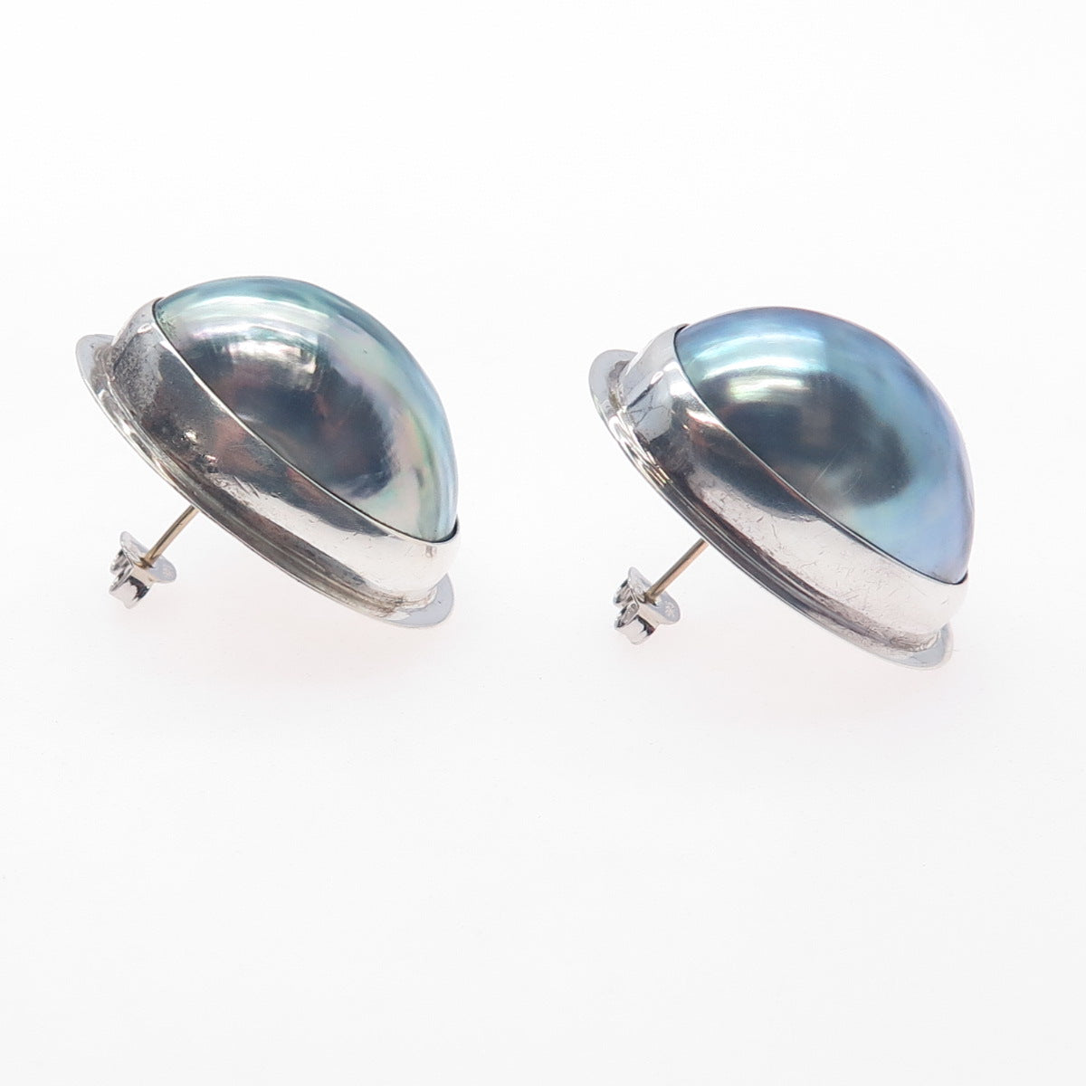 NOKU Sterling Silver 14K Gold Posts Vintage 1991 Real MOP Modernist Earrings