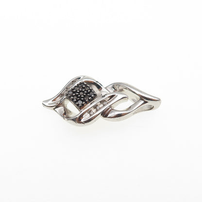 SUN 925 Sterling Silver Real Black & White Diamond Mini Slide Charm Pendant