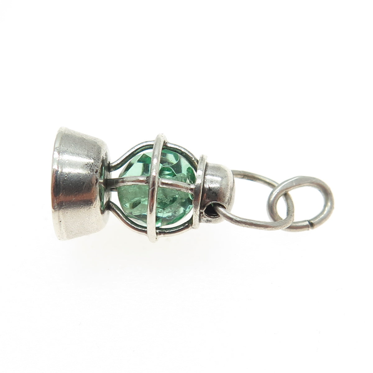 925 Sterling Silver Antique Art Deco Crystal Lantern Minimalist Charm Pendant