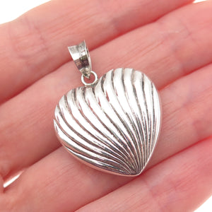 925 Sterling Silver Vintage Modernist Ribbed Heart Oxidized Charm Pendant