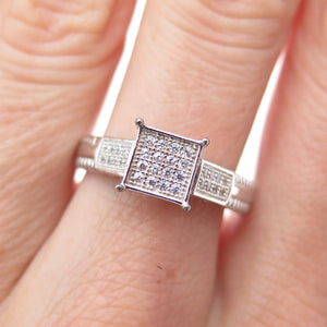 925 Sterling Silver Round-Cut C Z Princess Square Promise Ring Size 7.75