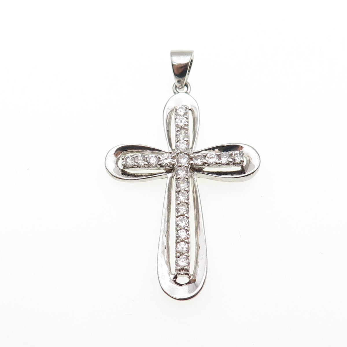 925 Sterling Silver Round-Cut C Z Cross Charm Pendant