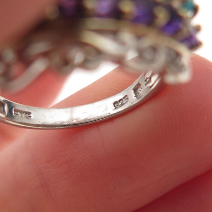 Chuck Clemency 925 Sterling Silver 2-Tone Real Turquoise Amethyst Ring Size 7.25