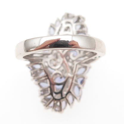 Chuck Clemency 925 Sterling Silver Real Tanzanite & White Topaz Ring Size 7.25
