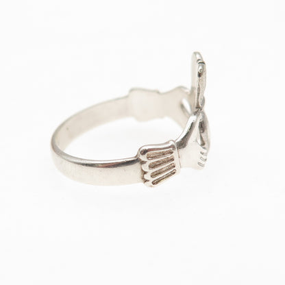 Beau 925 Sterling Silver Vintage Irish Claddagh Oxidized Ring Size 5