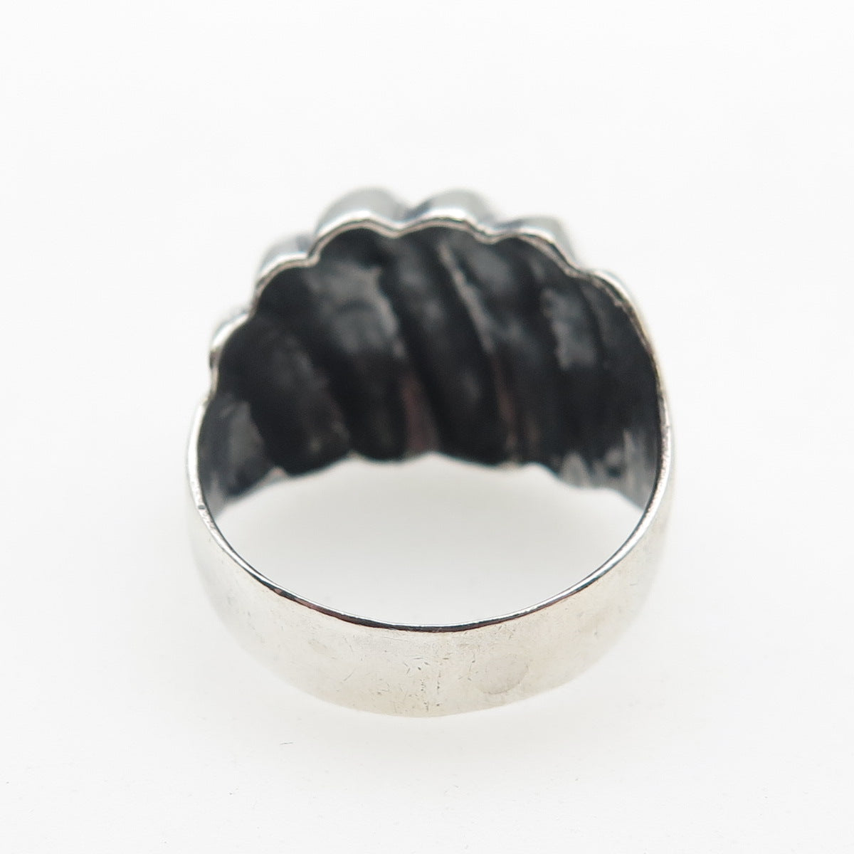 925 Sterling Silver Vintage Modernist Ribbed Oxidized Ring Size 8.75