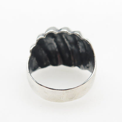 925 Sterling Silver Vintage Modernist Ribbed Oxidized Ring Size 8.75