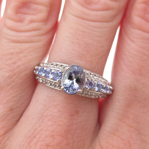 Chuck Clemency 925 Sterling Silver Real Tanzanite & White Topaz Ring Size 8.25