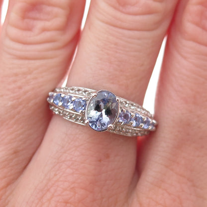 Chuck Clemency 925 Sterling Silver Real Tanzanite & White Topaz Ring Size 8.25