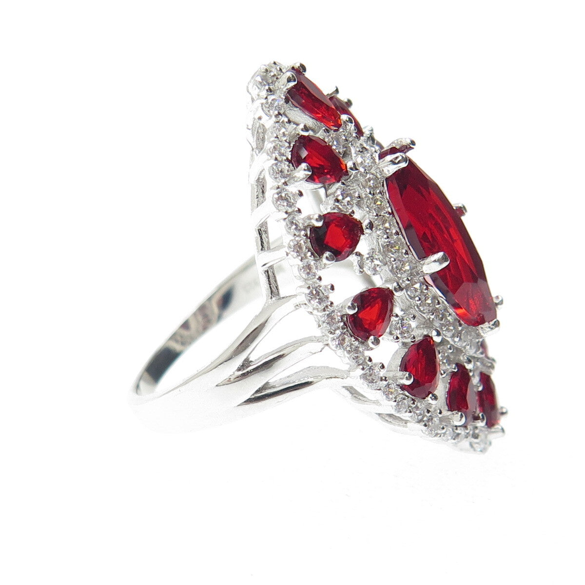 DSMK 925 Sterling Silver Red & White C Z Ring Size 7.25