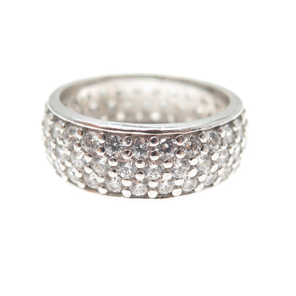 925 Sterling Silver Round-Cut C Z Sparkle Band Ring Size 7