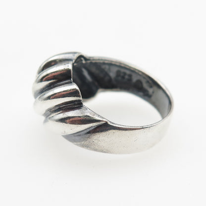 925 Sterling Silver Vintage Modernist Ribbed Dome Oxidized Ring Size 6.25