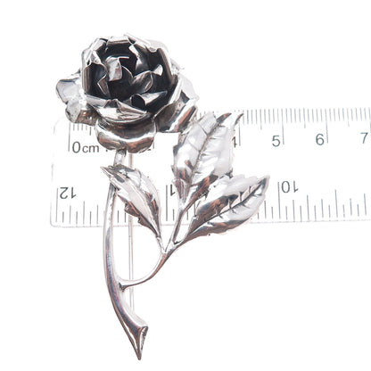 925 Sterling Silver Antique Art Deco Rose Flower Oxidized Pin Brooch