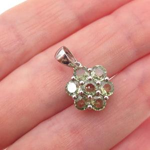 Harold Trujillo 925 Sterling Silver Real Round-Cut Peridot Floral Charm Pendant