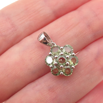 Harold Trujillo 925 Sterling Silver Real Round-Cut Peridot Floral Charm Pendant