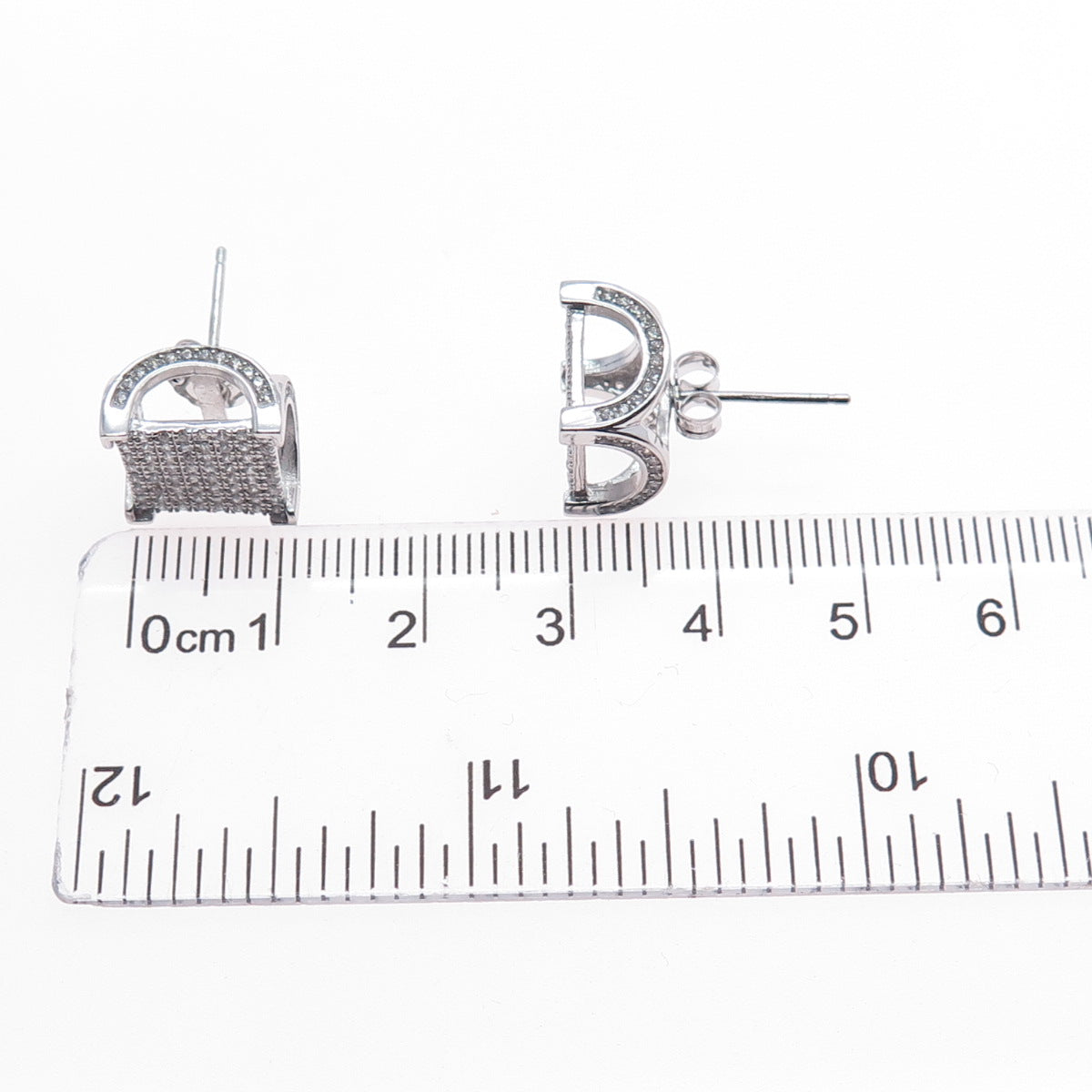 925 Sterling Silver Round-Cut C Z Arch Square Stud Earrings