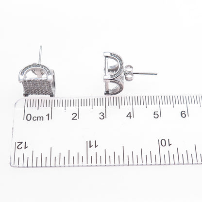 925 Sterling Silver Round-Cut C Z Arch Square Stud Earrings