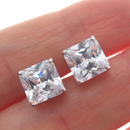 925 Sterling Silver Princess-Cut C Z Stud Earrings