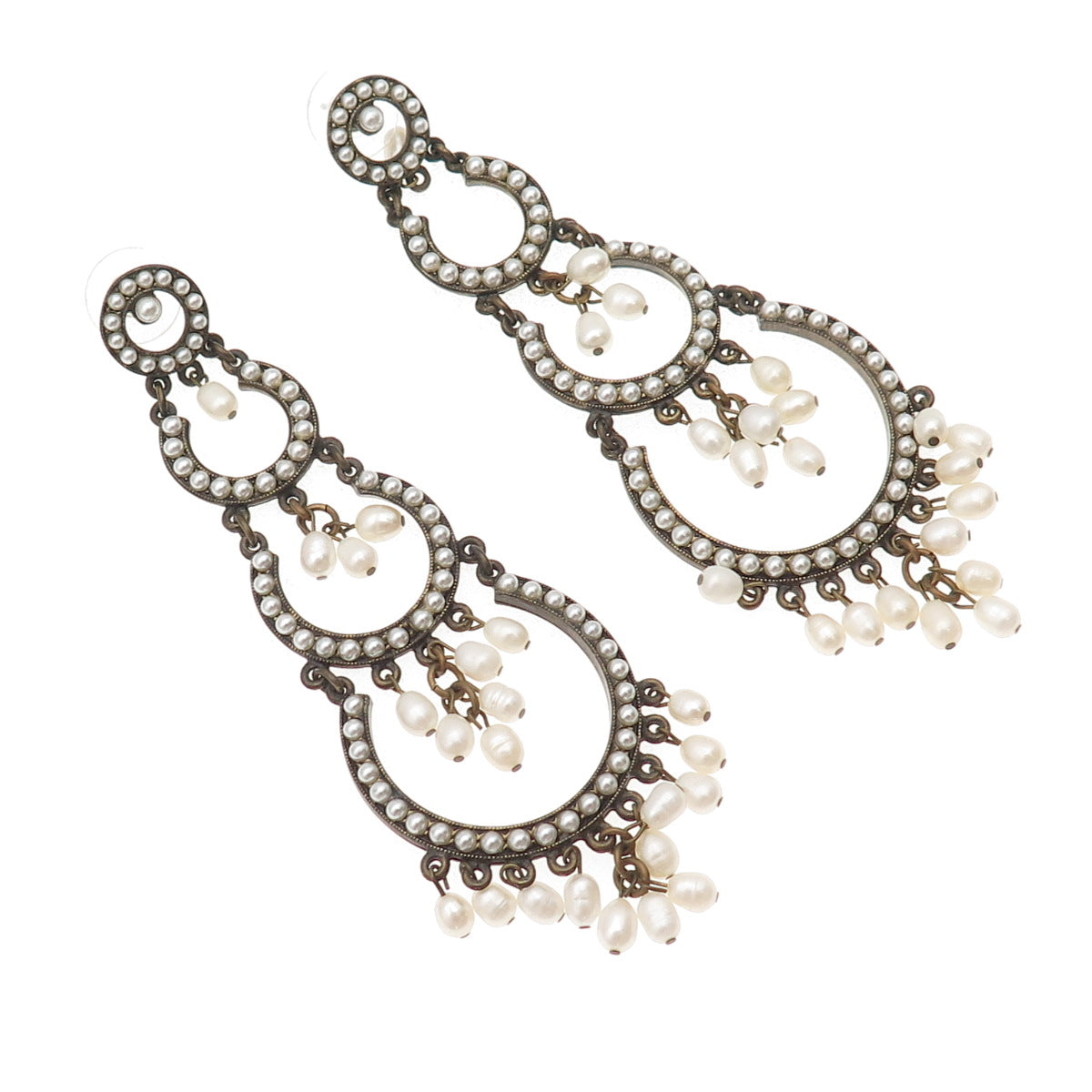 Ben-Amun Gold-Tone Vintage Faux Pearl Boho Dangle Earrings