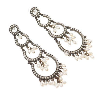 Ben-Amun Gold-Tone Vintage Faux Pearl Boho Dangle Earrings