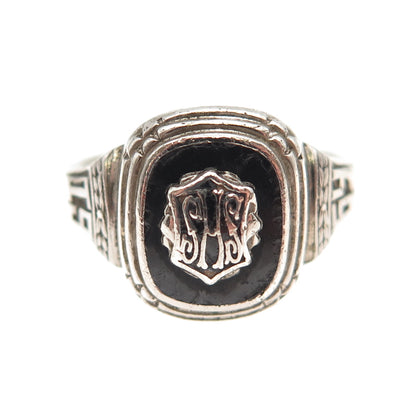 SK & F 925 Sterling Silver Vintage 1964 Enamel SHS School Oxidized Ring Size 8