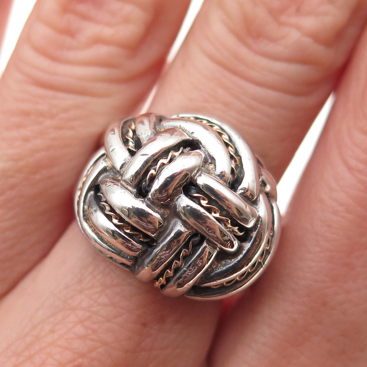 Chateau D’Argent Sterling Silver 2-Tone Vintage Modernist Knot Ring Size 7.25