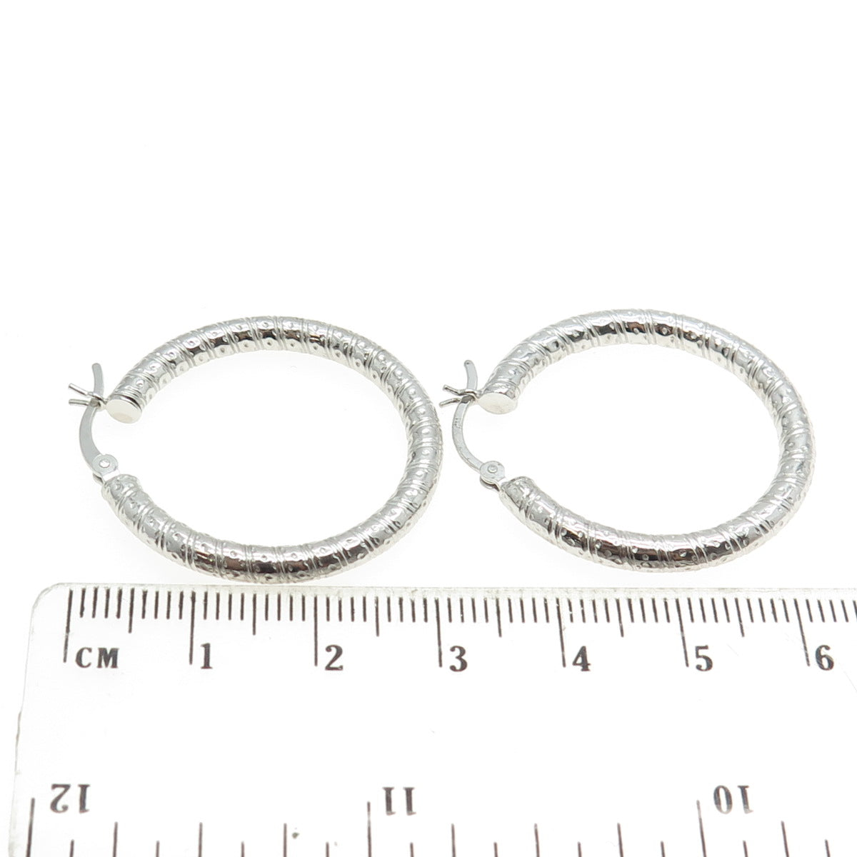 925 Sterling Silver Modernist Dotted & Ribbed Hoop Earrings