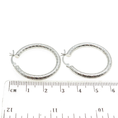 925 Sterling Silver Modernist Dotted & Ribbed Hoop Earrings