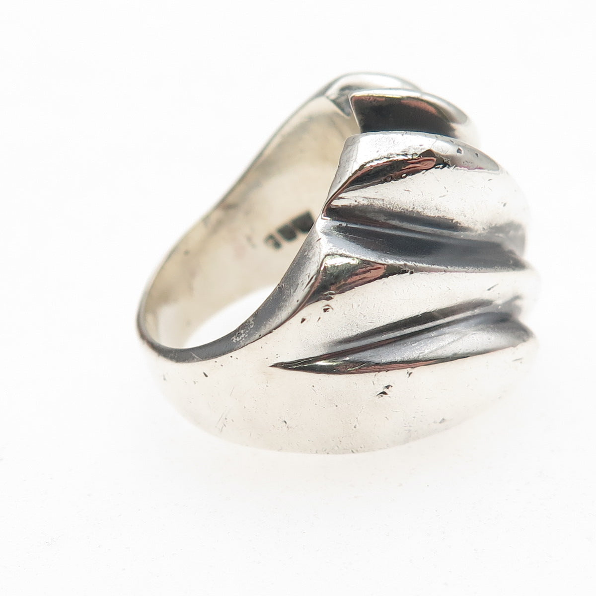 925 Sterling Silver Vintage Mexico Modernist Ribbed Oxidized Ring Size 5.5