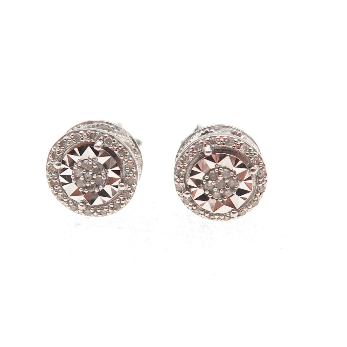925 Sterling Silver Real Round-Cut Diamond Stud Earrings