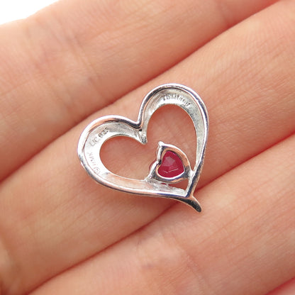 925 Sterling Silver Lab-Created Ruby Heart Mini Slide Charm Pendant