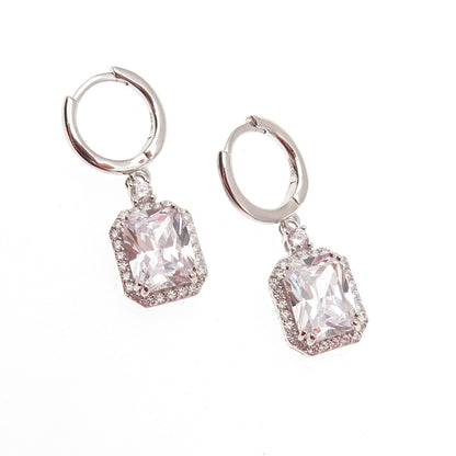 925 Sterling Silver Radiant & Round-Cut C Z Dangle Charm Hoop Earrings