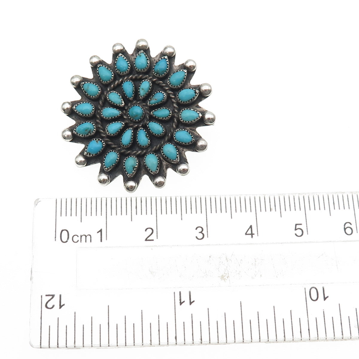 Old Pawn 925 Sterling Silver Vintage Southwestern Turquoise Flower Pin Brooch