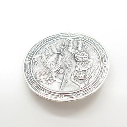 925 Sterling Silver Vintage Mexico Taxco Fight Storyteller Pin Brooch