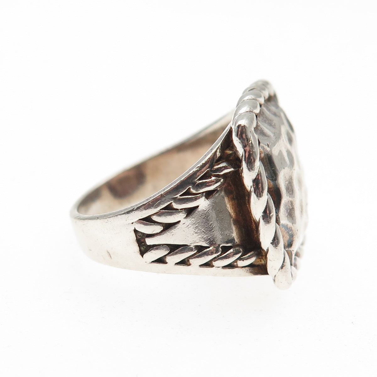 Chapal Zenray 925 Sterling Silver Vintage Modernist Hammered Ring Size 8