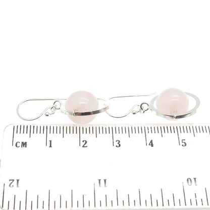 925 Sterling Silver Real Rose Quartz Saturn Dangling Earrings