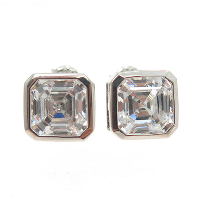 925 Sterling Silver Cushion-Cut Shaped C Z Stud Earrings