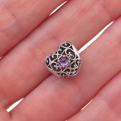 Pandora Sterling Silver Real Amethyst February Signature Heart Slide Bead Charm