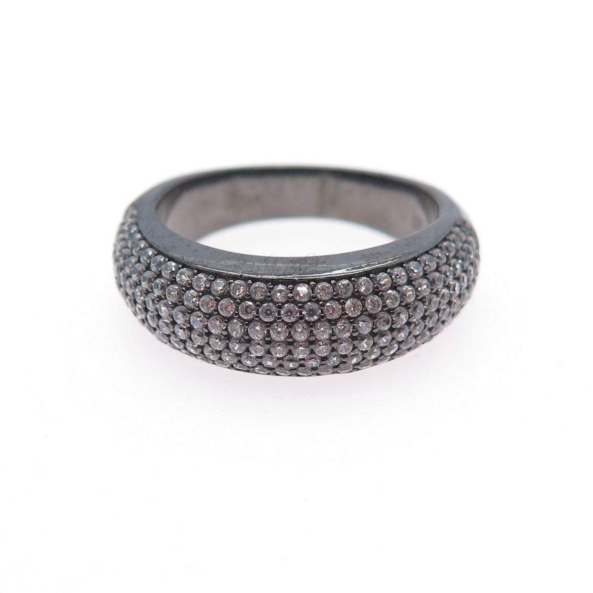 925 Sterling Silver Black Rhodium Round-Cut C Z Band Ring Size 6.25