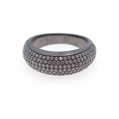 925 Sterling Silver Black Rhodium Round-Cut C Z Band Ring Size 6.25