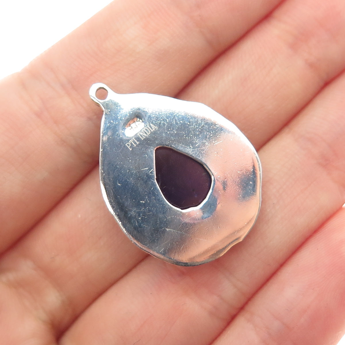 925 Sterling Silver Vintage Real Amethyst Oxidized Teardrop Charm Pendant